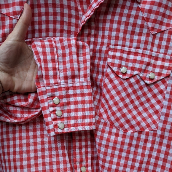 Vintage Dee Cee Red Check Gingham Pearl Snap Shirt - Picture 6 of 8